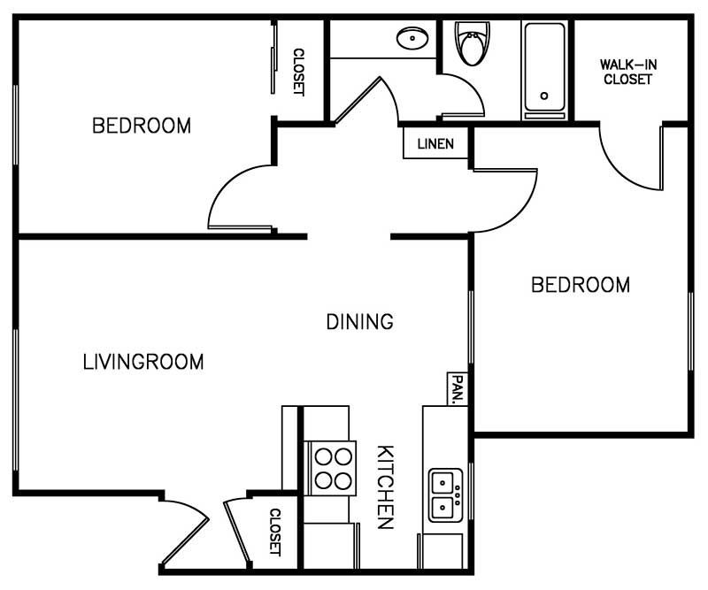 Shadow Mountain 2 bedroom 1 bath 912 sqft floor plan